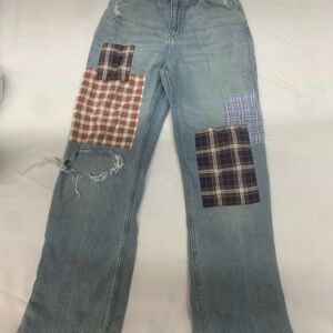 Hollister Light Blue Patchwork Straight Leg Jeans